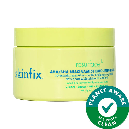 Resurface+ AHA/BHA Niacinamide Exfoliating Pads for Face and Body - Vegan, Cruelty-Free Skincare