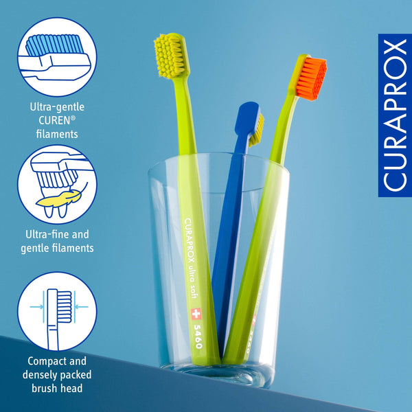 Curaprox 5460 Ultra Soft Manual Toothbrush for Sensitive Teeth and Gums - Gentle & Effective Plaque Removal