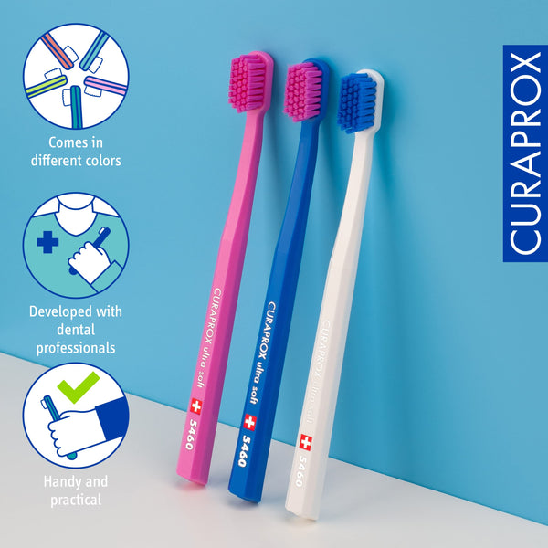 Curaprox 5460 Ultra Soft Manual Toothbrush for Sensitive Teeth and Gums - Gentle & Effective Plaque Removal