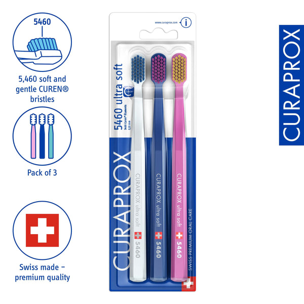 Curaprox 5460 Ultra Soft Manual Toothbrush for Sensitive Teeth and Gums - Gentle & Effective Plaque Removal