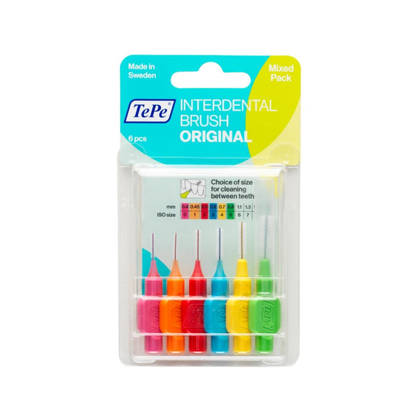 Tepe Interdental Brushes - 6-Pack Mixed Colors for Effective Plaque Removal & Gum Health - Dental Brush, Between Teeth Cleaner